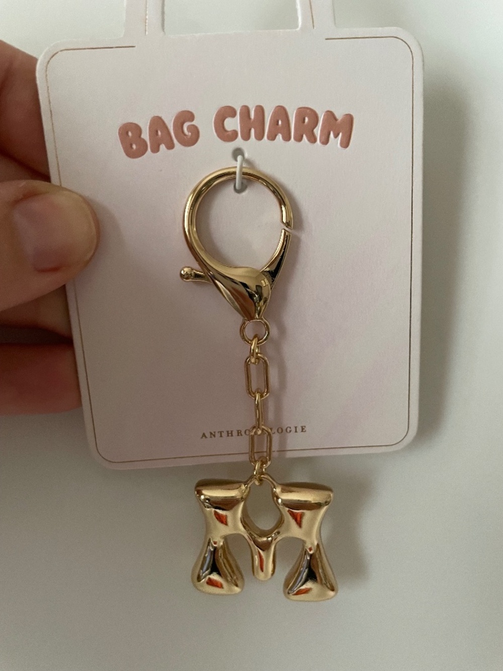 Anthropologie Bubble Letter Monogram Bag Charm GOLD TONE M NWT